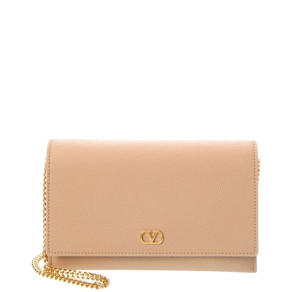 Valentino Vlogo Signature Leather Wallet On Chain, Black